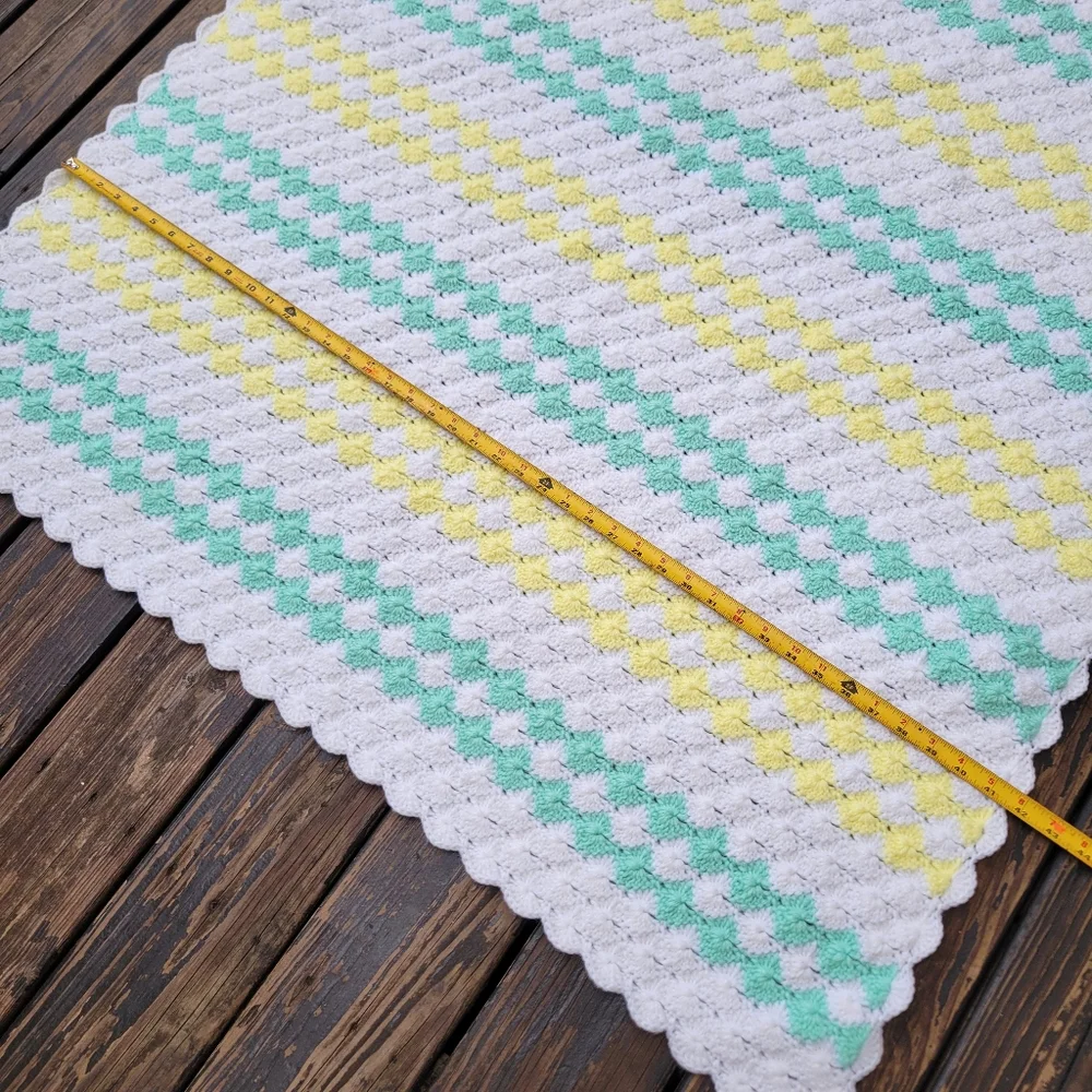 Handmade Crochet Baby Blanket - White, Yellow, and Green